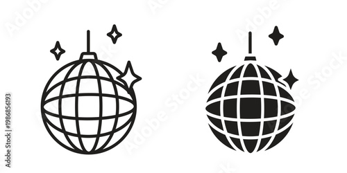 Disco ball icon design. Editable outlined stroke and solid symbols