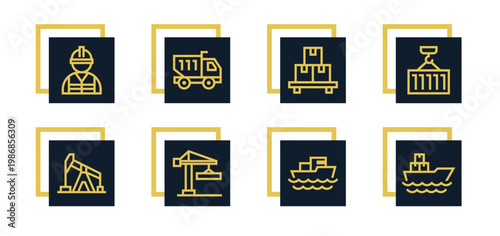 Construction, industrial, engineering, factory, manufacturing, forklift, crane, bulldozer, warehouse, transport Icons Pack for Website, Apps and UI Interfaces