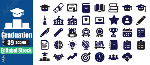 Set of graduation celebration and academic achievement icons collection transparent background