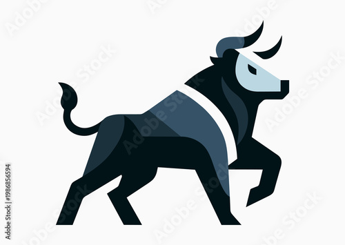Bull flat minimalist logo, black and white vector silhouette