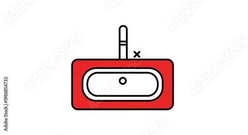 Modern Red Bathroom Sink with Chrome Faucet Icon.