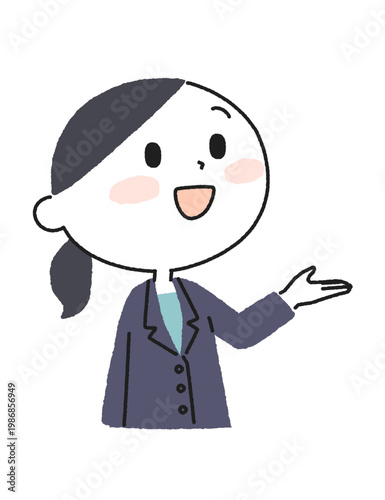 片手を差し出して案内するスーツの女性のイラスト