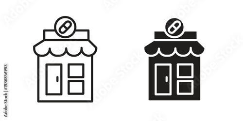 Drugstore icon design. Editable outlined stroke and solid symbols