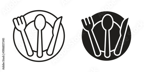 Eatery icon design. Editable outlined stroke and solid symbols