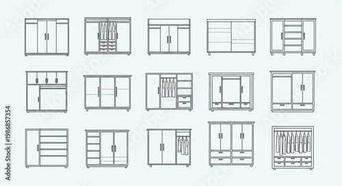 Wardrobe and closet designs architectural drawings and sketches.