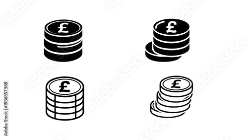 A simple illustration of stacks of British pound coins on a white background