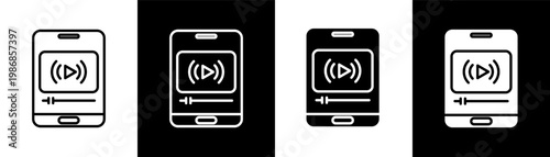 live streaming white icon set design