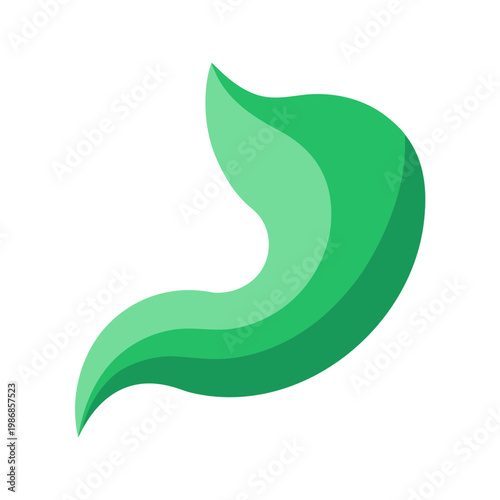 Stylized green abstract leaf shape with gradient effect isolated on transparent background vector