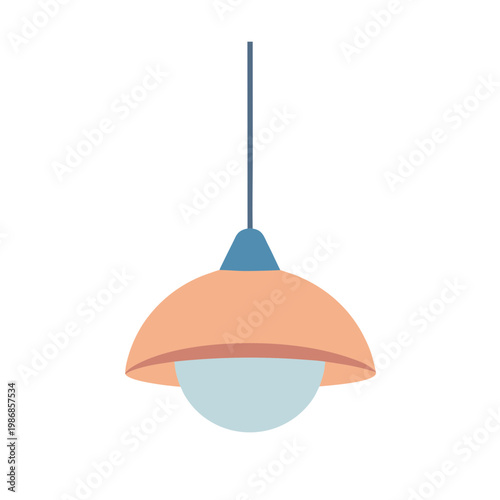 Retro style hanging lamp with orange shade and light blue diffuser, isolated on transparent background
