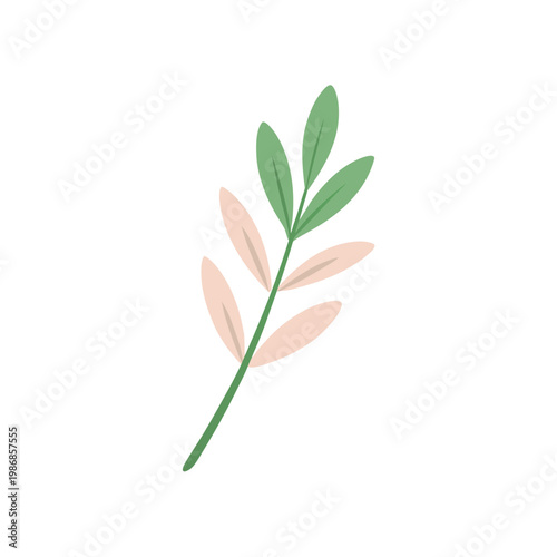 Small green branch with light pink and green leaves, isolated on transparent background vector
