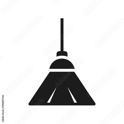 Black simple broom icon isolated on transparent background, cleaning tool, domestic object