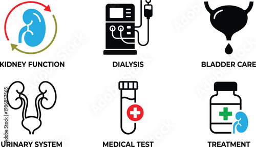 Medical icons kidney function dialysis bladder care and urinary system