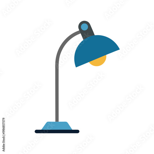 Desk lamp with blue shade and yellow light bulb, modern office light, adjustable and functional