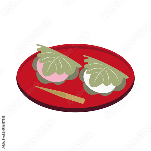 お盆に乗った柏餅のイラスト