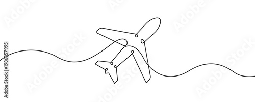 Cuadro en lienzo Illustration of an airplane, made in one continuous line