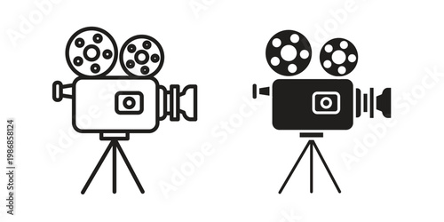 Film making icon design. Editable outlined stroke and solid symbols