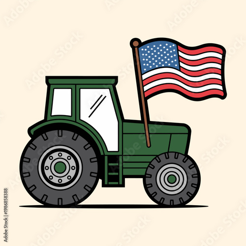 Farm Tractor with American Flag Illustration