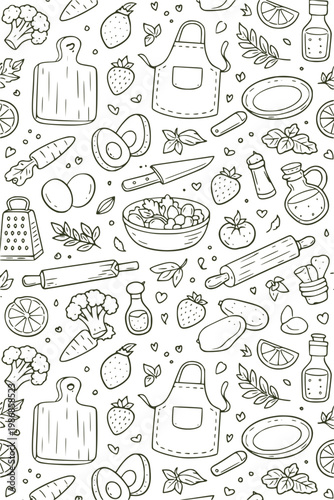 Seamless kitchen pattern cooking utensils background