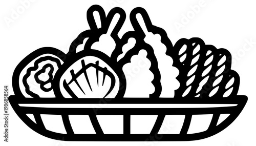 Seafood plate line icon shrimp and shellfish illustration