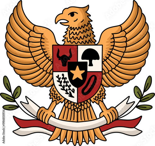 Garuda Pancasila Emblem Color Illustration Design