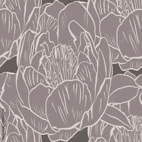 A gentle layering of peony petals drawn in fine lines, creating a dreamy and flowing botanical aesthetic suitable for modern designs