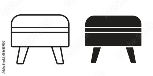 Footstool icon design. Editable outlined stroke and solid symbols