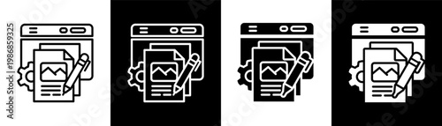 content planning white icon set design
