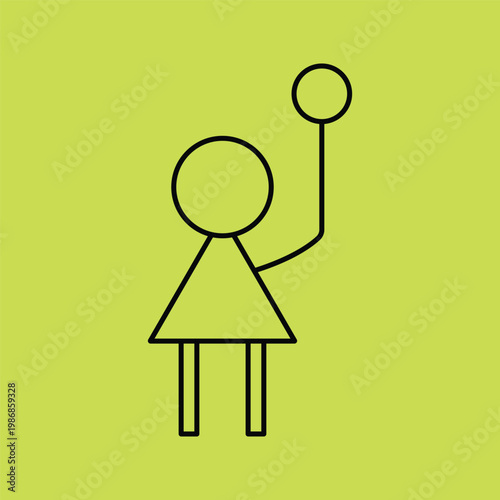 Conceptual line art of a young girl with a balloon representing childhood happiness and freedom.