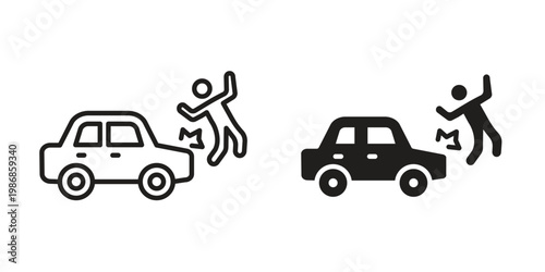 Frontal crash icon design. Editable outlined stroke and solid symbols