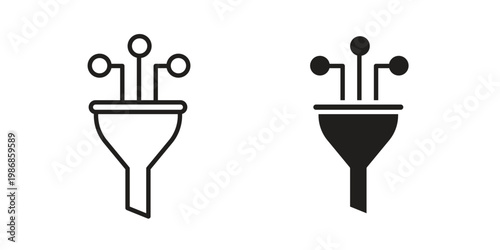 Funneling data icon design. Editable outlined stroke and solid symbols