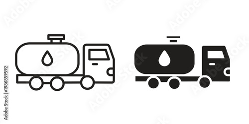 Fuel truck icon design. Editable outlined stroke and solid symbols