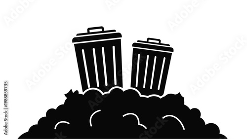 Two trash cans overflowing with garbage a striking silhouette