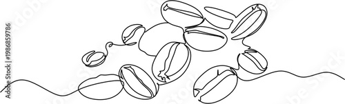One line drawing of coffee beans pile minimalist roasted coffee seeds continuous line vector illustration
