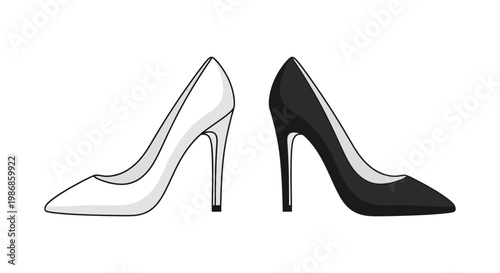 A pair of elegant high heeled shoes are displayed in contrasting colors showing a distinct silhouette high quality professional detailed modern stylish