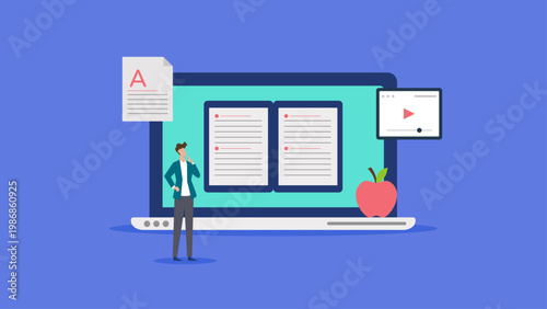 Online education app. Online training. Online education app featuring educational items and video player, suitable for elearning platforms, schools, and education websites.