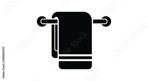 A simple black silhouette of a folded towel hanging on a rack a common bathroom fixture silhouette high quality professional detailed