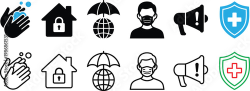 Covid 19 safety icons a collection representing precautions and protection measures