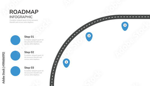 Curved 3 Step Business Roadmap Infographic Template