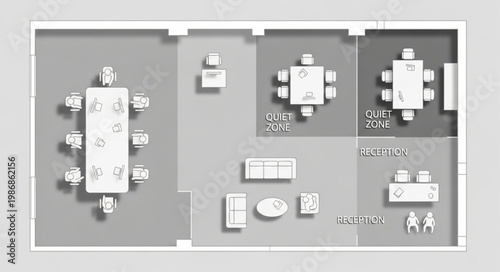 Modern open plan living and dining room layout illustration.