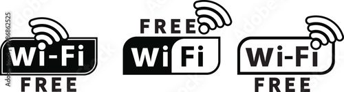 Set of free Wi-Fi icons on white background. Editable borders.