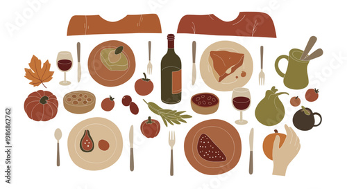 Autumn Harvest Feast with Wine and Seasonal Produce.