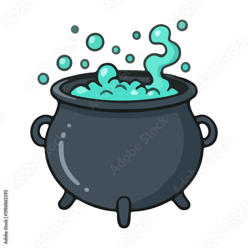 Witch Cauldron with Bubbling Green Magic Potion Illustration