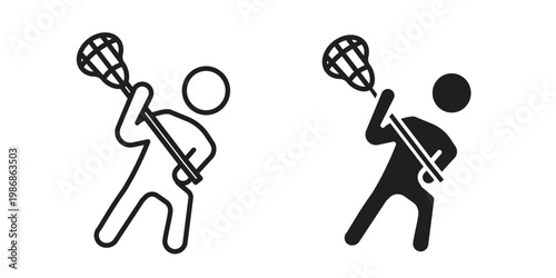 Lacrosse icon design. Editable outlined stroke and solid symbols