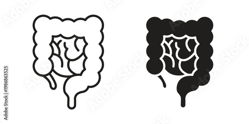Large intestine icon design. Editable outlined stroke and solid symbols