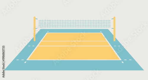 Illustration of a volleyball court with net.