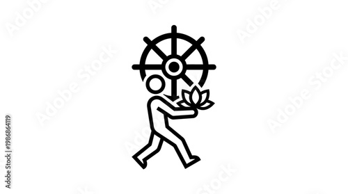 Minimalist Buddhist Symbol with Dharma Wheel and Lotus