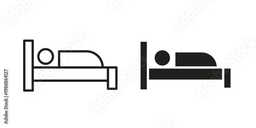 Laying in bed icon design. Editable outlined stroke and solid symbols
