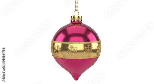 Pink Christmas Ornament with Gold Snowflake Band