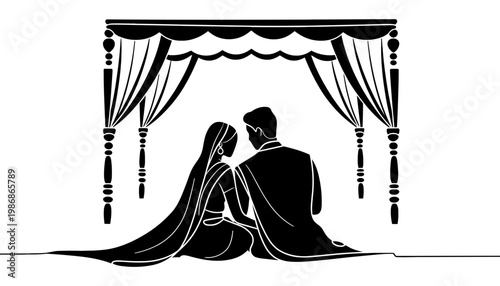 A loving couple sitting together in a romantic canopy setting