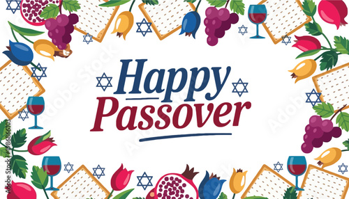 Passover celebration with traditional Jewish symbols and food